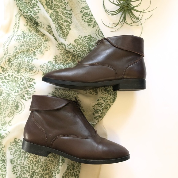 Vintage Shoes - Vtg Prima Royale Zip Ankle Booties Fold Over Boots